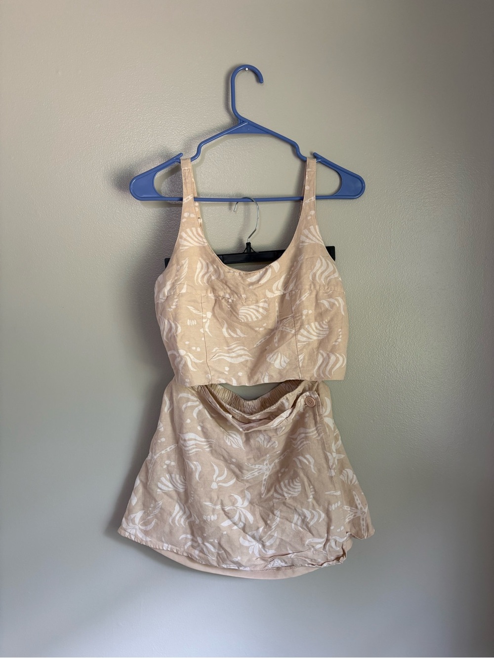 Beige Floral Two-Piece Set - Crop Top & Skirt